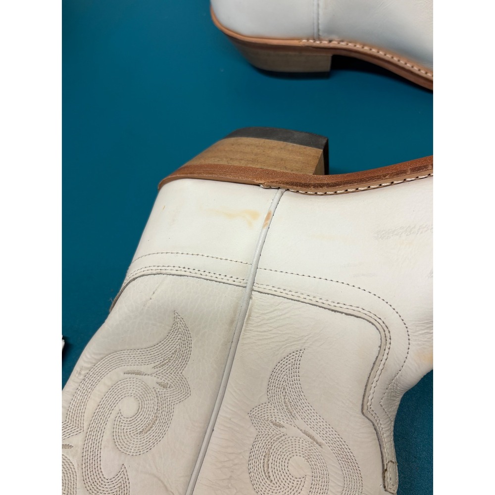 Old West Womens White Leather Snip Toe Western Cowboy Boots TS1552 Size 8.5 B - Picture 9 of 11